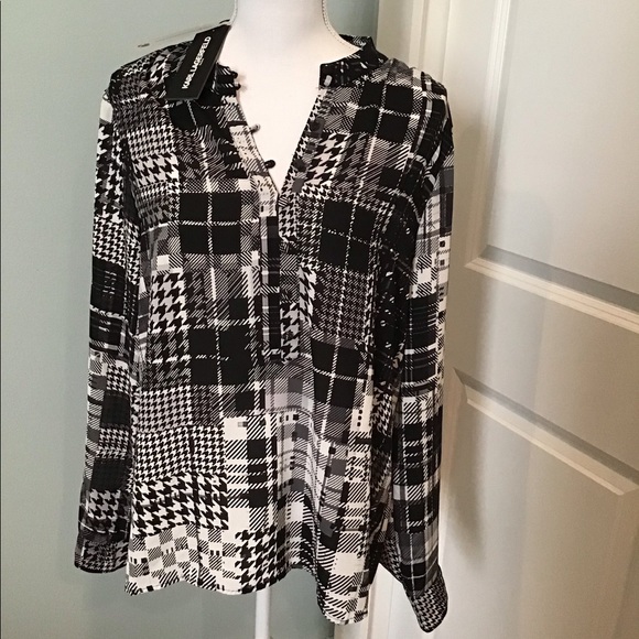 NWT Black geometric print long sleeve blouse - Picture 1 of 2